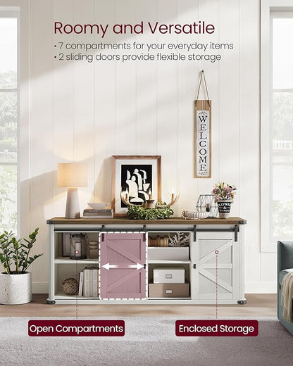 VASAGLE TV Stand for TVs up to 65 Inches, Farmhouse Entertainment Center with Sliding Barn Doors, TV Console Table for Living Room, Rustic White and Honey Brown ULTV324W73