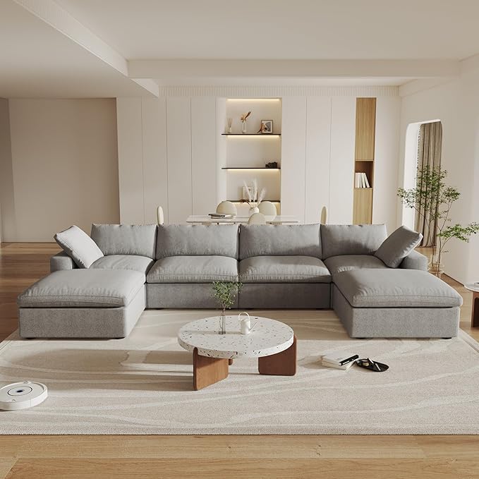Cloud Modular Sectional Sofa Couch,160.6" U Shaped Convertible Couches with Storage Ottoman for Living Room,Minimalist Deep Sofa Couches,Sofa Covers Washable&Replaceable(Grey)