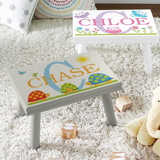 Let’s Make Memories Personalized My Own Name Step Stool - Children’s Step Stool - Sturdy Wood – Non-Toxic Paint, Sealer - Sports Design - Natural - 14’Wx9.25”Lx8.75”H - Ages 3+