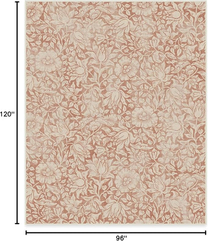 RUGGABLE x Morris & Co Washable Area Rug – Mallow Rust Red 8x10, Stain-Resistant, Non-Slip – Large Machine Washable Rugs for Living Room, Bedroom, Hallway, Entryway & Office–with Standard Pad