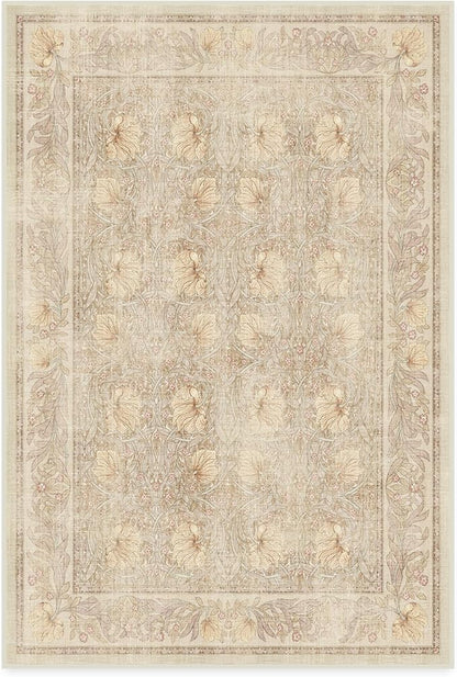 RUGGABLE x Morris & Co Washable Area Rug– Pimpernel Vintage Stone 4x6, Stain-Resistant, Non-Slip – Medium Machine Washable Rugs for Living Room, Bedroom, Hallway, Entryway & Office–with Cushioned Pad