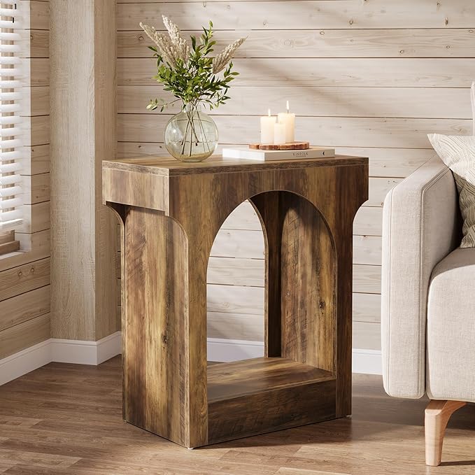 Tribesigns Wood End Side Table with Storage Space for Living Room, Narrow Nightstand for Bedroom, Brown