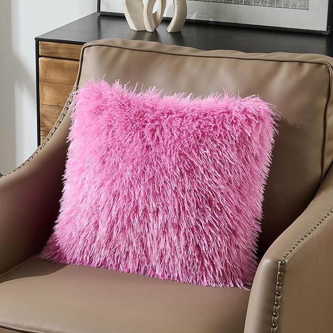 FUTEI Hot Pink Decorative Throw Pillow Covers 18x18 Inch Set of 2,Soft Cozy Faux Fine Wool Textured Cushion Case,Modern Home Luxury Decor for Couch Bed Living Room