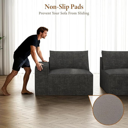 Vesgantti 114" Modular Sectional Boneless Couch, Modern 3 Seater Sofa with Ottoman & Deep Seat, Convertible Chenille L Shaped Cloud Couches for Living Room, No Assembly Required, Dark Grey