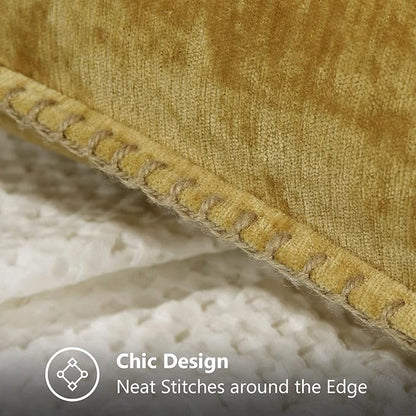 decorUhome Chenille Soft Throw Pillow Covers 22x22 Set of 2, Farmhouse Velvet Neutral Decorative Euro Pillow Covers with Stitched Edge for Couch Sofa Bed Home Decor, Mineral Yellow