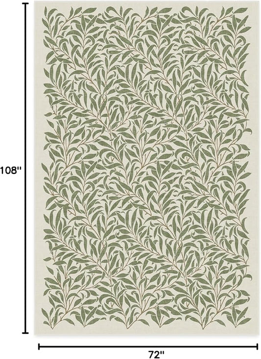 RUGGABLE x Morris & Co Washable Area Rug– Pure Willow Boughs Green 6x9, Stain-Resistant, Non-Slip – Medium Machine Washable Rugs for Living Room, Bedroom, Hallway, Entryway & Office–with Standard Pad