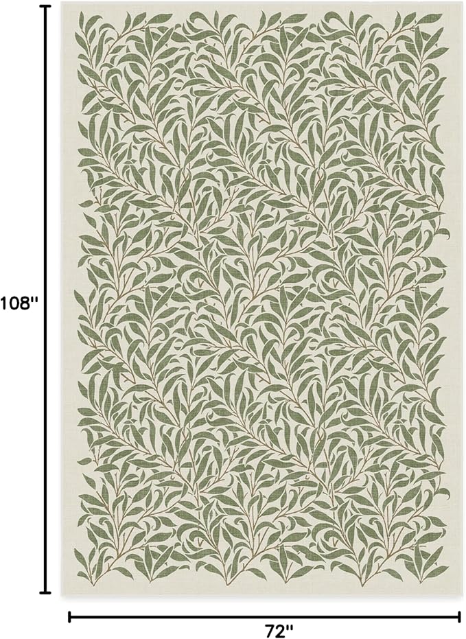 RUGGABLE x Morris & Co Machine Washable Area Rug – Pure Willow Boughs Green 6x9, Stain-Resistant, Non-Slip – Medium Rugs for Living Room, Bedroom, Hallway, Entryway & Office–with Cushioned Pad