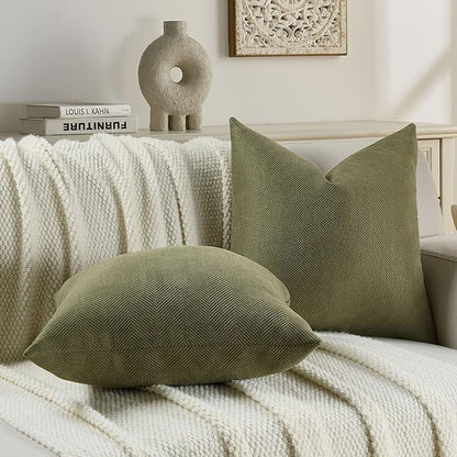 FUTEI Moss Green Chenille Throw Pillow Covers 20x20 Inch Set of 2,Soft Wide Chevron Textured Cushion Case,Farmhouse Home Decor for Couch Bed Living Room