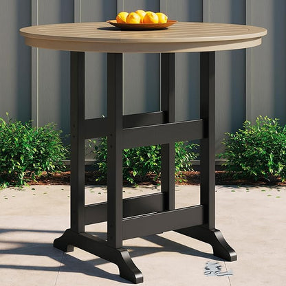 Signature Design by Ashley Fairen Trail Modern Round Bar Table with Umbrella Option , Black & Brown