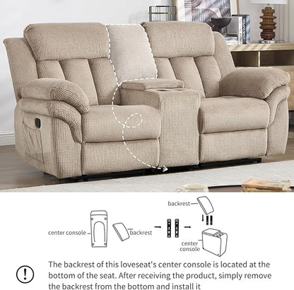 CANMOV Recliner Sofa Set, Manual Recliner Loveseat with Overstuffed Armrest for Living Room,Bedroom Furniture,Office,2 Seat Light Brown