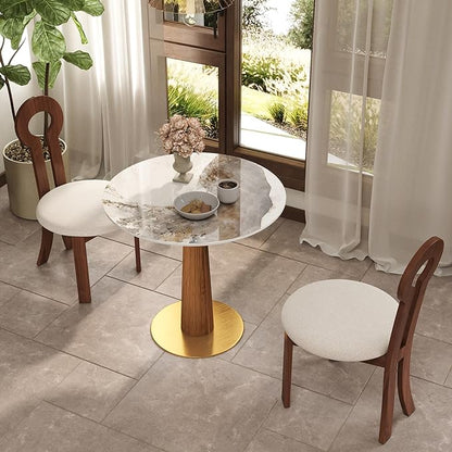Sintered Stone Office Table and Chair Set - 33.5" Round Table for Small Offices (Light Brown Leg and Pandora Top, 1 Table and 2 Chairs)