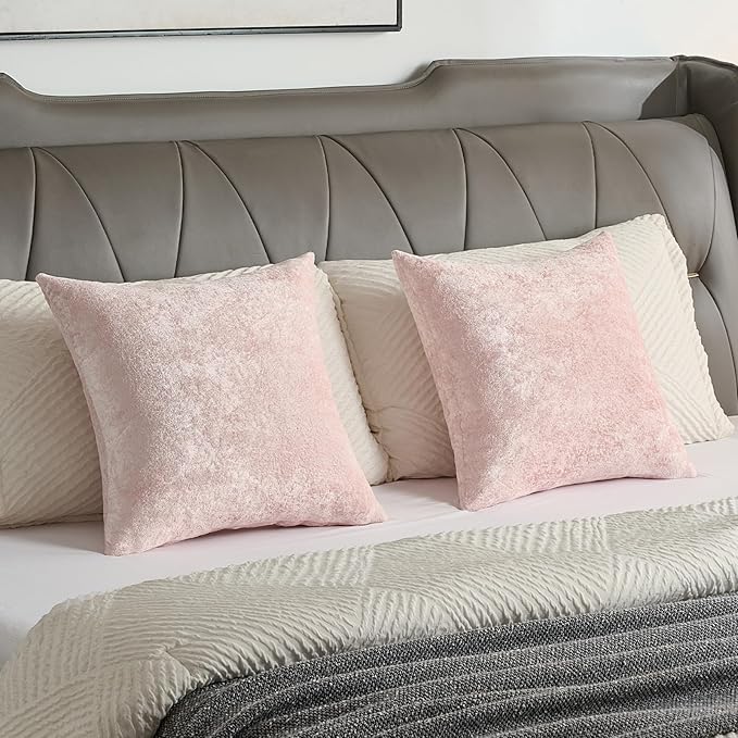 FUTEI Pink Flannel Throw Pillow Covers 22x22 Inch Set of 2,Soft Dimensional Textured Cushion Cases,Modern Home Decor for Couch Living Room