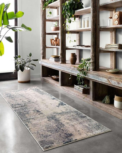 Loloi Teagan Collection TEA-07 Natural/Denim 9'-9" x 13'-6" Area Rug, Large, Soft Neutral Rug, High-Traffic for Living Room, Bedroom, Home Office, Dining Area
