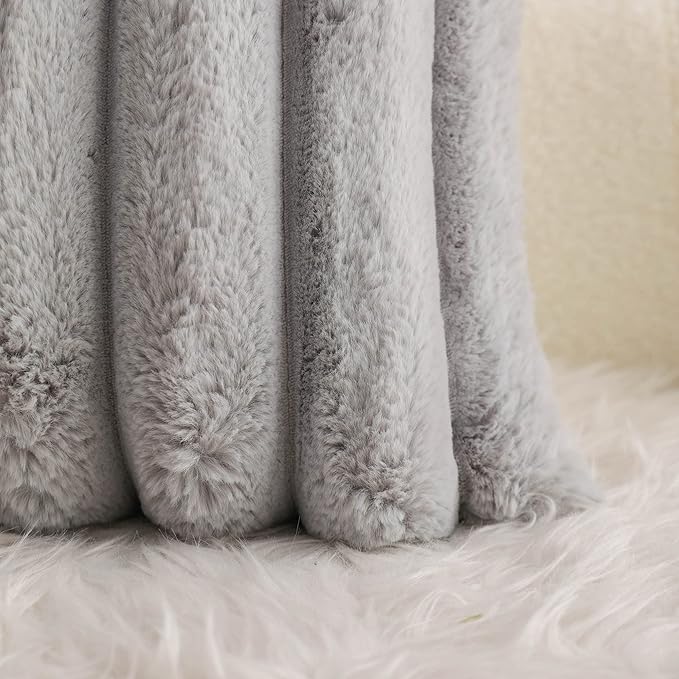 Neelvin Grey Faux Fur Cozy Soft Striped Decorative Throw Pillow Covers 24x24 inch Set of 2,Velvet Pillowcase Cushion Case for Sofa Couch
