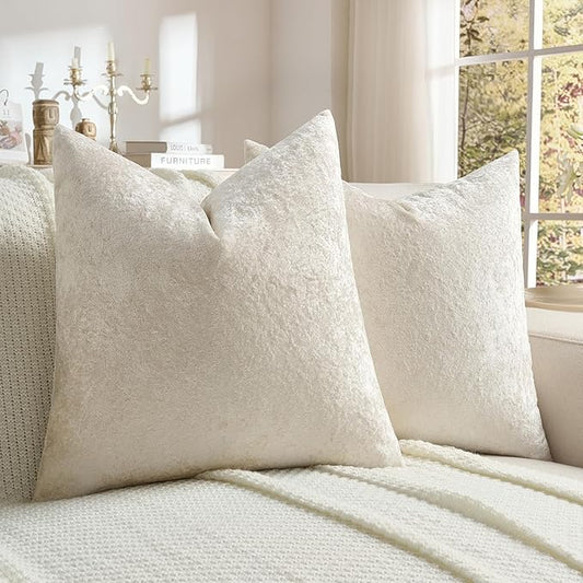 FUTEI Cream Flannel Throw Pillow Covers 18x18 Inch Set of 2,Soft Dimensional Textured Cushion Cases,Modern Home Decor for Couch Living Room