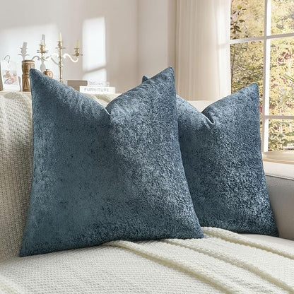 FUTEI Navy Flannel Throw Pillow Covers 20x20 Inch Set of 2,Soft Dimensional Textured Cushion Cases,Modern Home Decor for Couch Living Room