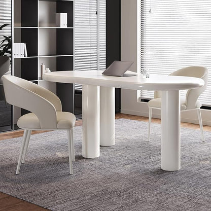 Modern Cream-White Office Desk with Beige Business Chair, Large Computer Table Set, Minimalist and Sturdy Workstation and Workstation, Ideal for Office, Home Office, and Gaming (Desk Only)