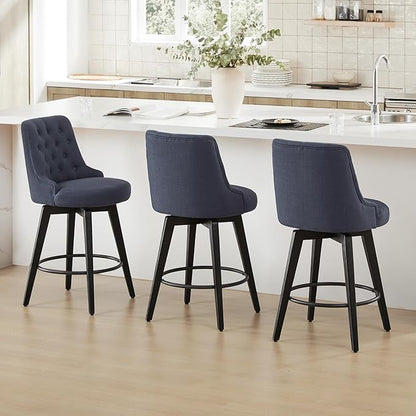 Watson & Whitely Counter Height Bar Stools, Performance Fabric Upholstered Modern Swivel Barstool with Back, Solid Wood Legs, 26" H Seat, Insignia Blue