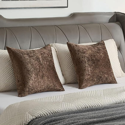 FUTEI Dark Coffee Flannel Throw Pillow Covers 22x22 Inch Set of 2,Soft Dimensional Textured Cushion Cases,Modern Home Decor for Couch Living Room