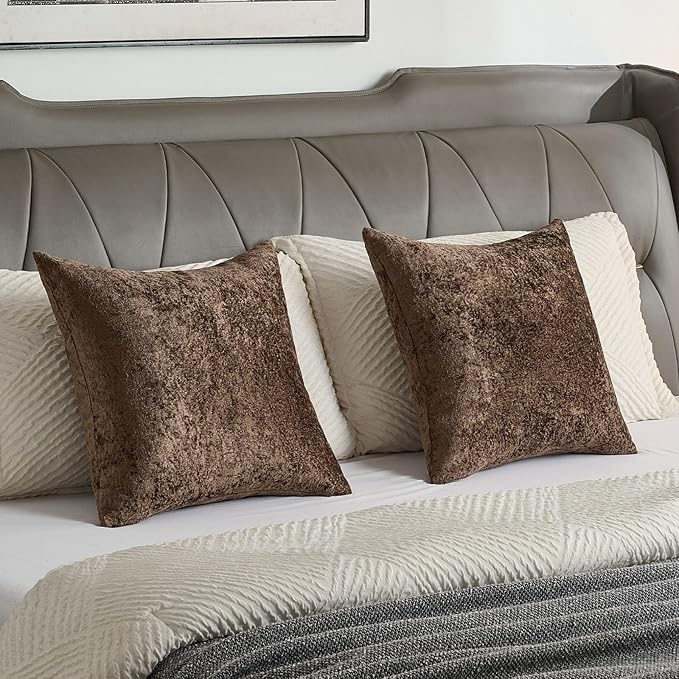 FUTEI Dark Coffee Flannel Throw Pillow Covers 20x20 Inch Set of 2,Soft Dimensional Textured Cushion Cases,Modern Home Decor for Couch Living Room