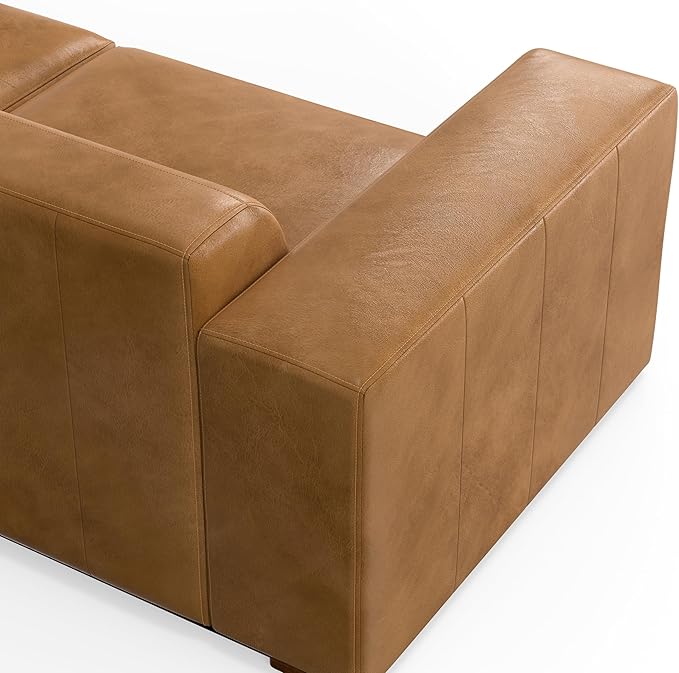 SIMPLIHOME Rex Right-Facing Modular Sectional Sofa in Full-Grain Genuine Leather, Sienna, 122-inches Wide, Handcrafted Modern-Style 4-Seater L-Shaped Leather Couch with Right Chaise for Living Room