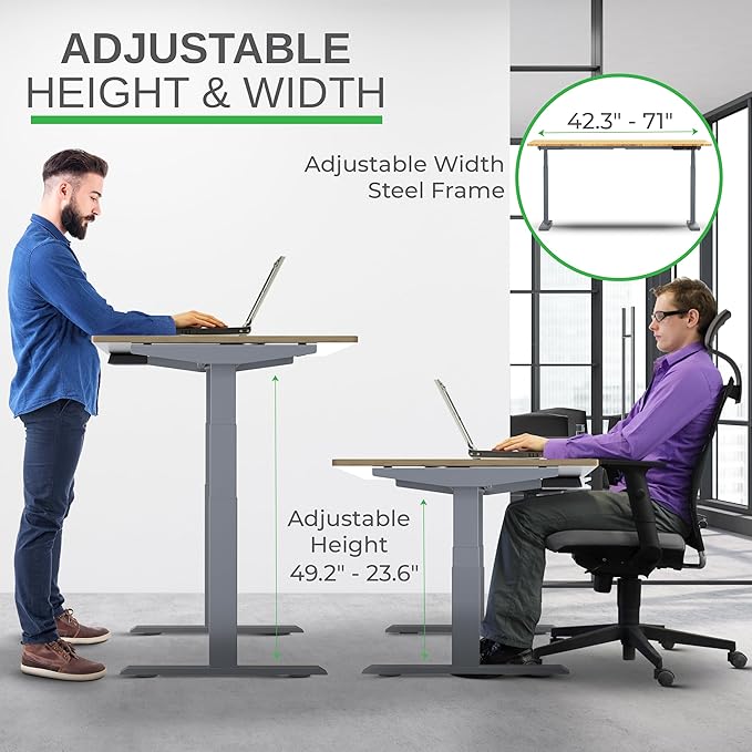 RISE UP dual motor electric standing desk 60x30" black bamboo desktop premium ergonomic adjustable height sit stand up home office computer desk table motorized powered modern furniture small standup