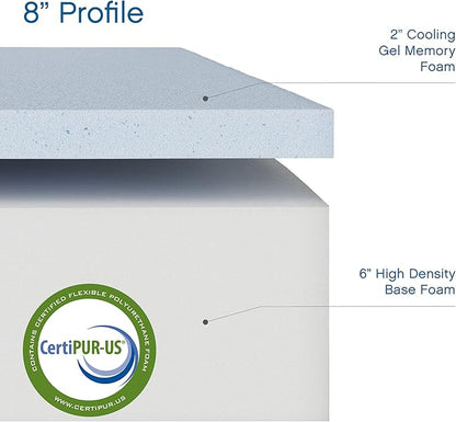 Cool Gel 8 Inch California King Memory Foam Mattress Medium Firm, King Size Memory Foam Mattress Cooling, Made in the USA, 8" Depth with Pressure Relief, CertiPUR-US Certified, CoolGel Bed