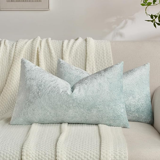 FUTEI Light Blue Flannel Throw Pillow Covers 12x20 Inch Set of 2,Soft Dimensional Textured Lumbar Pillow Cases,Modern Home Decor for Couch Living Room