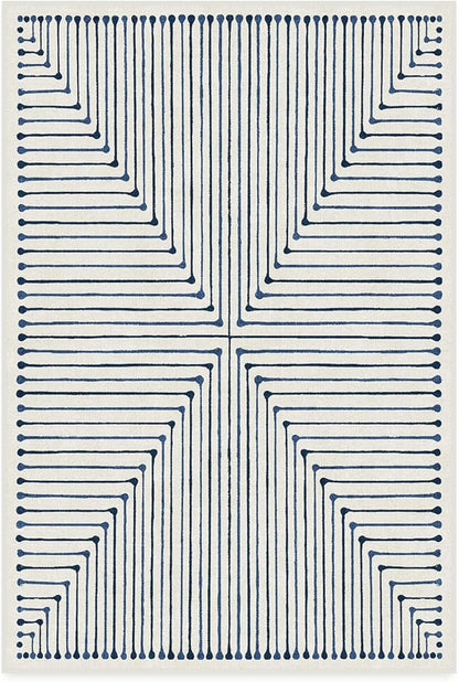 RUGGABLE x Jonathan Adler Machine Washable Modern Area Rug – Inkdrop Slate Blue 4x6, Stain-Resistant, Non-Slip – Medium Rugs for Living Room, Bedroom, Hallway, Entryway & Office–with Standard Pad
