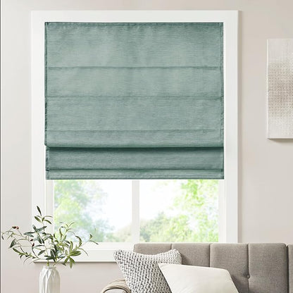 Madison Park Cordless Roman Shades Faux Silk Shade with Sheen 1-Panel Privacy, Room Darkening, Energy Efficient, Thermal Insulated Window Blind for Bedroom, Living Room Décor, 33"W x 64"L Como, Green