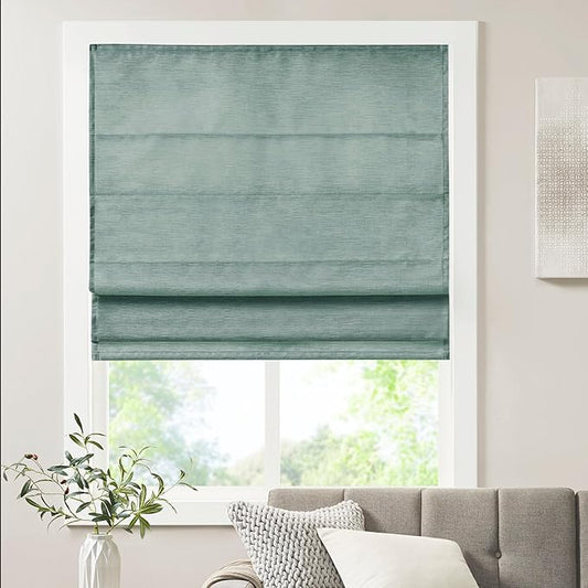 Madison Park Cordless Roman Shades Faux Silk Shade with Sheen 1-Panel Privacy, Room Darkening, Energy Efficient, Thermal Insulated Window Blind for Bedroom, Living Room Décor, 39"W x 64"L Como, Green