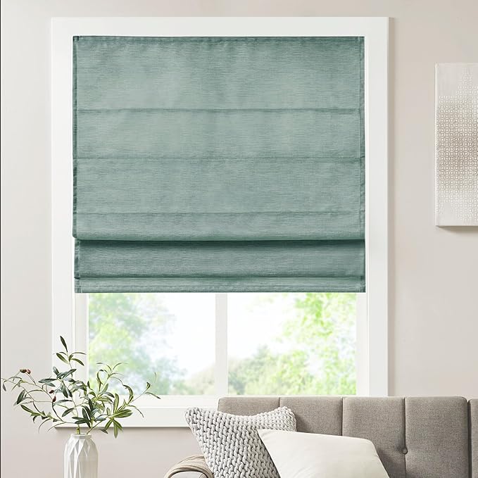 Madison Park Cordless Roman Shades Faux Silk Shade with Sheen 1-Panel Privacy, Room Darkening, Energy Efficient, Thermal Insulated Window Blind for Bedroom, Living Room Décor, 27"W x 64"L Como, Green