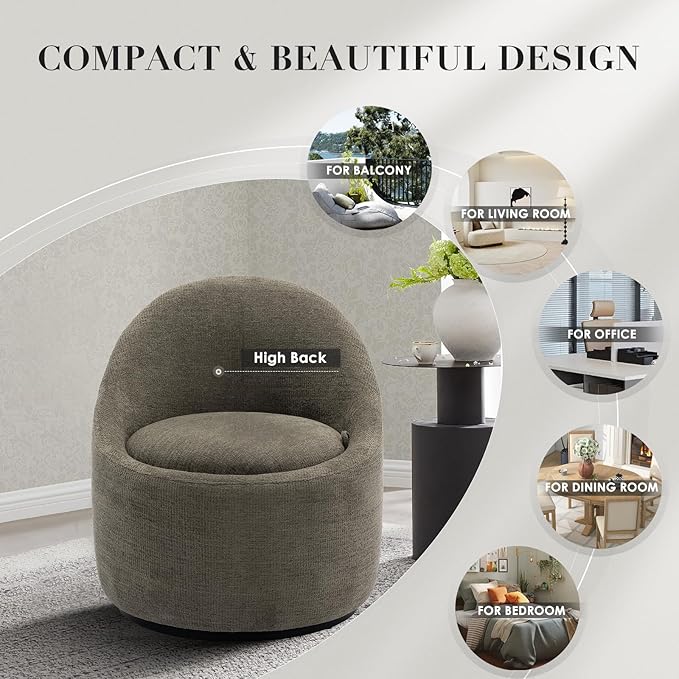 360° Swivel Accent Chair, Mid-Century Modern Chair with Hidden Storge, Small Swivel Chair with Arms for Living Room/Office-Green