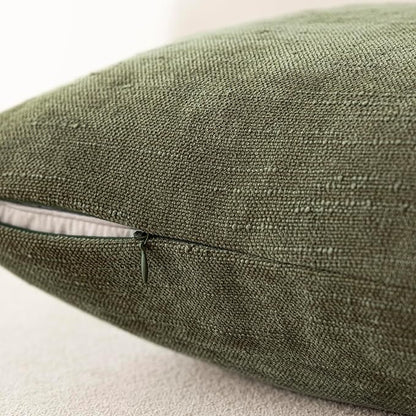 Foindtower Pack of 2 Soft Textured Chenille Throw Decorative Pillow Covers Square Accent Solid Cushion Cover Cozy Neutral Farmhouse Pillow Case for Couch Sofa Bedroom Living Room 22x22 Inch,Dark Green