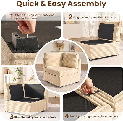 130'' Modern Modular Sectional Sofa with Ottoman, 8 Seater U Shaped Cloud Couch for Living Room, Oversized Deep Seat Convertible Sofa Set, Plush Corduroy Beige
