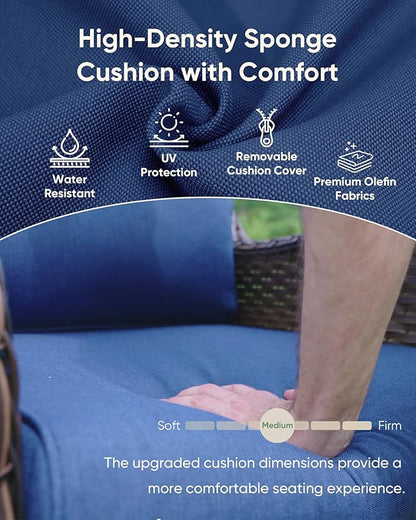 7-Piece Outdoor Wicker Patio Furniture Set with Swivel Glider Chairs,Loveseat, Coffee Table & Ottomans 5” Olefin Cushions Ergonomic Neck-Lumbar Backrest All-Weather Rattan for Garden, Deck, Porch