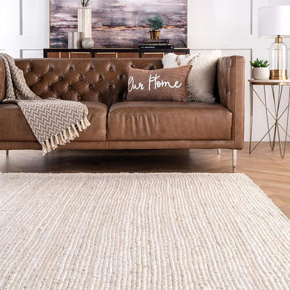 nuLOOM 12x15 Rigo Jute Hand Woven Area Rug, Off White, Solid Farmhouse Design, Natural Fiber, For Bedroom, Living Room, Dining Room, Hallway, Office, Kitchen, Entryway