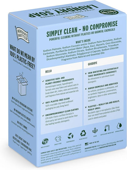 Ingredients Matter Powder Laundry Soap - Lotus Leaf + Sea Salt Scent, Hypoallergenic Detergent, Natural & Eco-Friendly, Plastic Free, Natural Essential Oils & Dermatologist Tested - 15 oz, 30 Loads