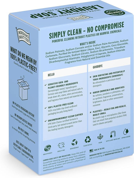 Ingredients Matter Powder Laundry Soap - Lotus Leaf + Sea Salt Scent, Hypoallergenic Detergent, Natural & Eco-Friendly, Plastic Free, Natural Essential Oils & Dermatologist Tested - 15 oz, 30 Loads