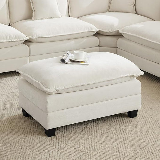 35‘’ Modern Chenille Cloud Sofa Ottoman,Rectangle Ottoman for Modular Sectional Sofa, Beige