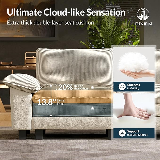 HERA'S HOUSE Oversized Modular Sectional Sofa, 54" Armchair Cloud Couch Mixed Fabric Sleek Couches for Living Room, Beige