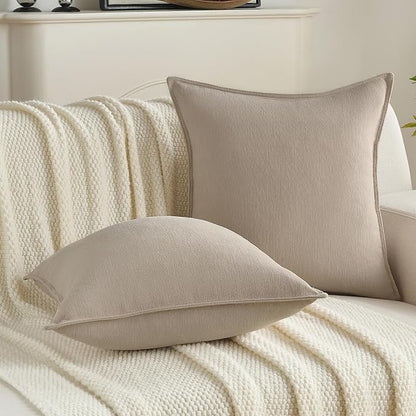 FUTEI Oatmeal Chenille Throw Pillow Covers 24x24 Inch Set of 2,Edges Double-Stitched European Cushion Cases,Modern Home Decor for Couch Living Room