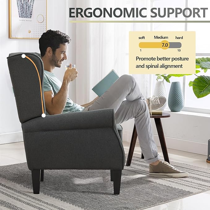 Accent Chair for Living Room Set of 2, High Back Reading Armchairs with Removable Seat Cushion, Mid-Century Single Couch in Fabric, Modern Ergonomic Wingback Chair for Bedroom,Club, Balcony