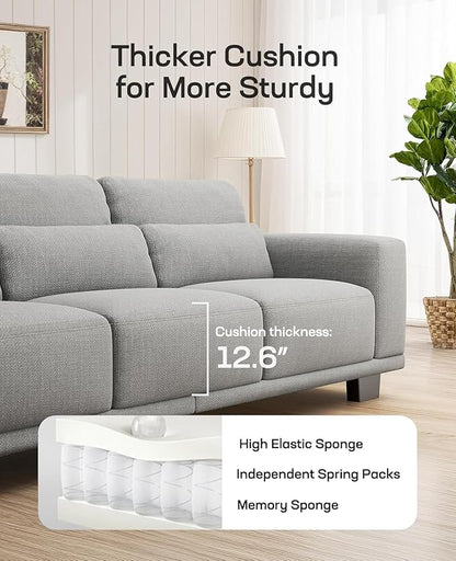 Marsail Modern 65 Inch Linen Fabric Sofa, 2-Seater Couch with Wide Armrests, Deep Cushions & Removable Washable Covers, Comfortable Living Room Furniture, Grey