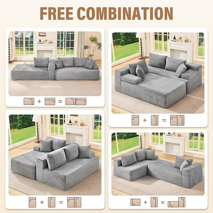 Hobestluk Modular Sectional Couch Sofa,96" Boneless Couches for Living Room, Memory Foam Sectional Couch with Oversized Chaise,L-Shape Couches (Grey, Left Facing)