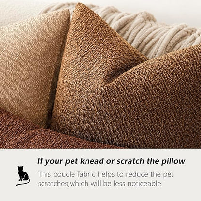 Foindtower Pack of 2 Textured Boucle Throw Pillow Covers Accent Solid Pillow Cases Cozy Soft Decorative Couch Cushion Case for Chair Sofa Bedroom Living Room Home Decor 18x18 Inch Hazel Brown