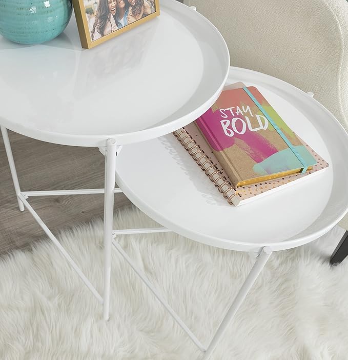 Kate and Laurel Ulani Modern Nesting Side Table, Set of 2, White, Sophisticated Glam End Tables for Storage and Display