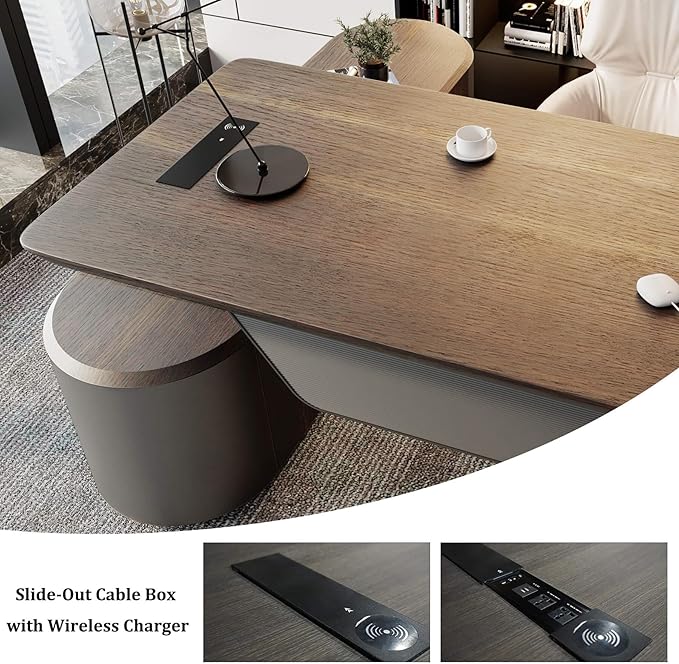 SAINTCY Large Executive Office Desk with File Cabinet, 86.6 Inch Sit & Stand L Shaped Executive Desk, Adjustable Luxury Office Desks for Boss, Business Owners, Managers and Supervisors Return Left