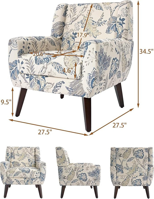 Accent Chair, Modern Linen Blend Arm Chair for Living Room, Bedroom, Comfy High-Resilient Sponge Reading Chair for Small Spaces (Pattern Leaf, Set of 1)
