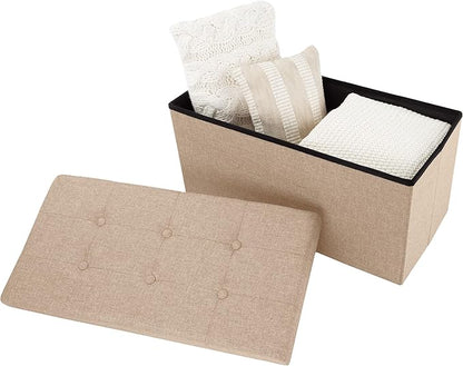 Lavish Home Ottoman Set of 2 - Ottoman Foot Rest, Linen Chest, or Storage Bench Set - 30in Ottomans for Living Room, Bedroom, Dorm Storage (Beige)